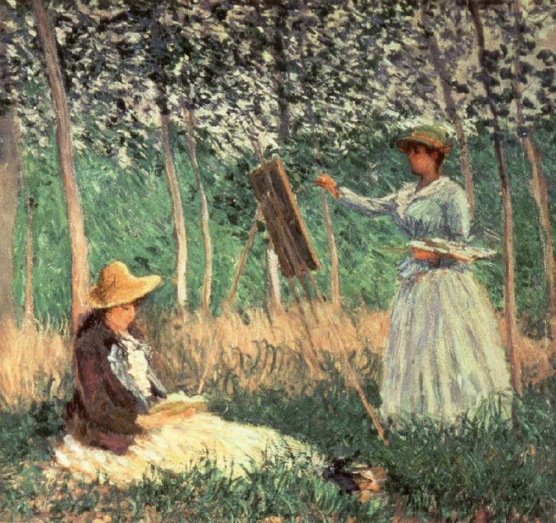 Claude Monet In the woods at Giverny Blanche Hoschede at her Easel with Suzanne Hoschede Reading Spain oil painting art